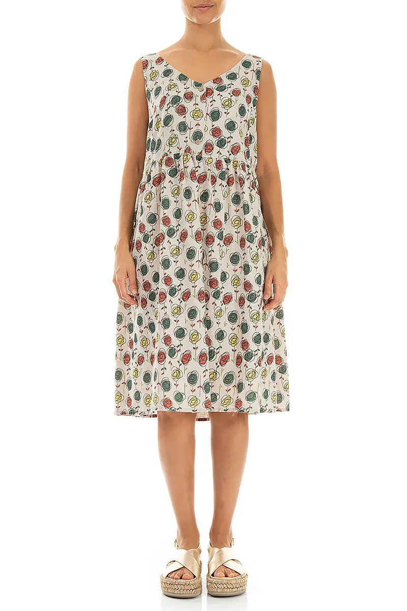 Leinenkleid Flared Sketch Blooms