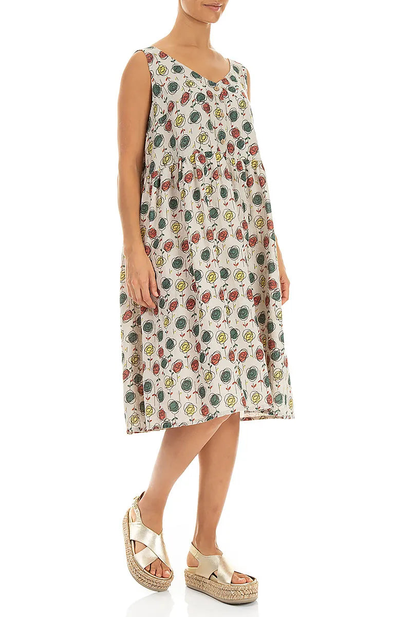 Leinenkleid Flared Sketch Blooms