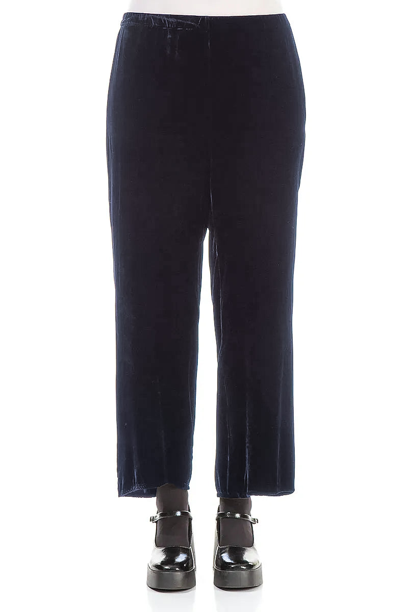 Flared Slate Blue Silk Velvet Trousers