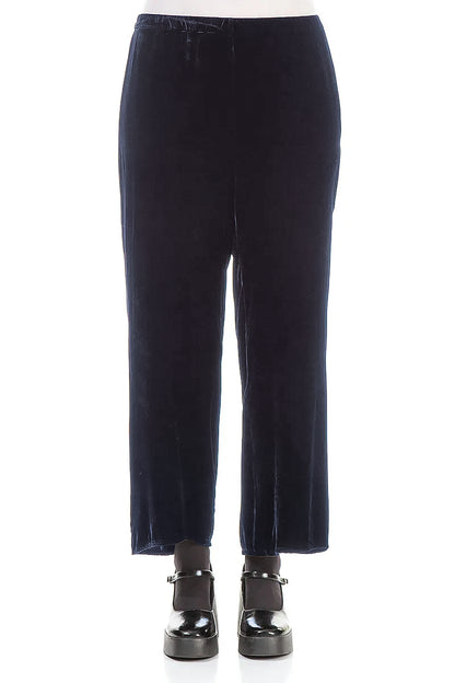 Flared Slate Blue Silk Velvet Trousers