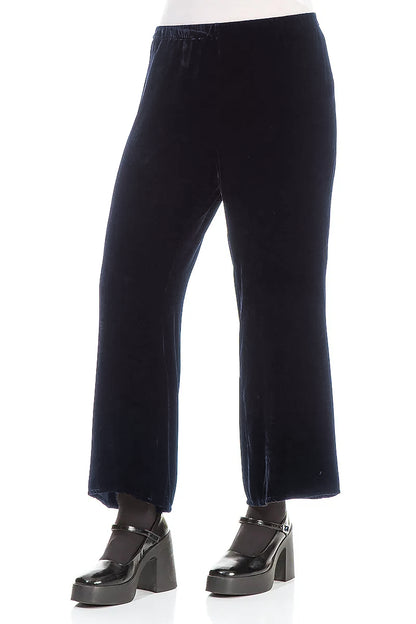 Flared Slate Blue Silk Velvet Trousers