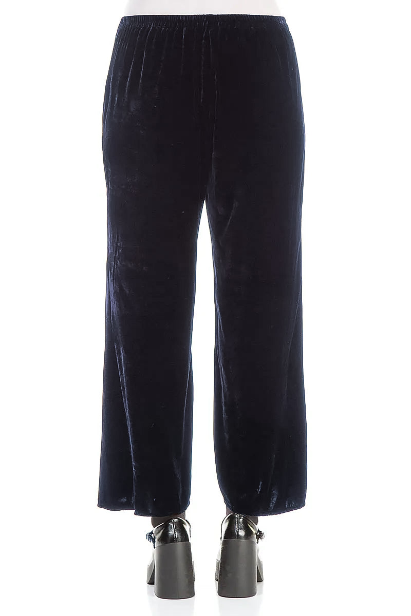Flared Slate Blue Silk Velvet Trousers