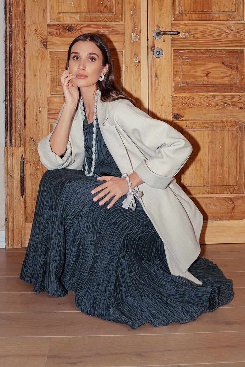 Flared Slate Crinkled Silk Skirt 7