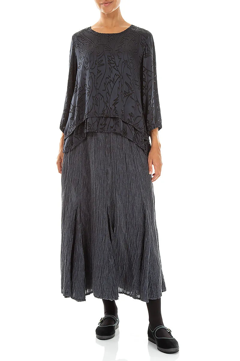 Flared Slate Crinkled Silk Skirt 4