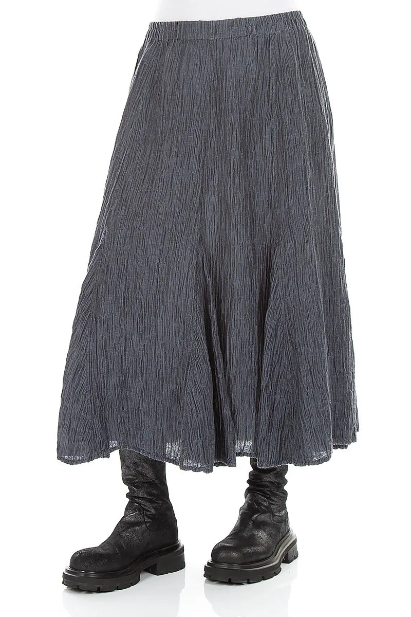 Flared Slate Crinkled Silk Skirt 3