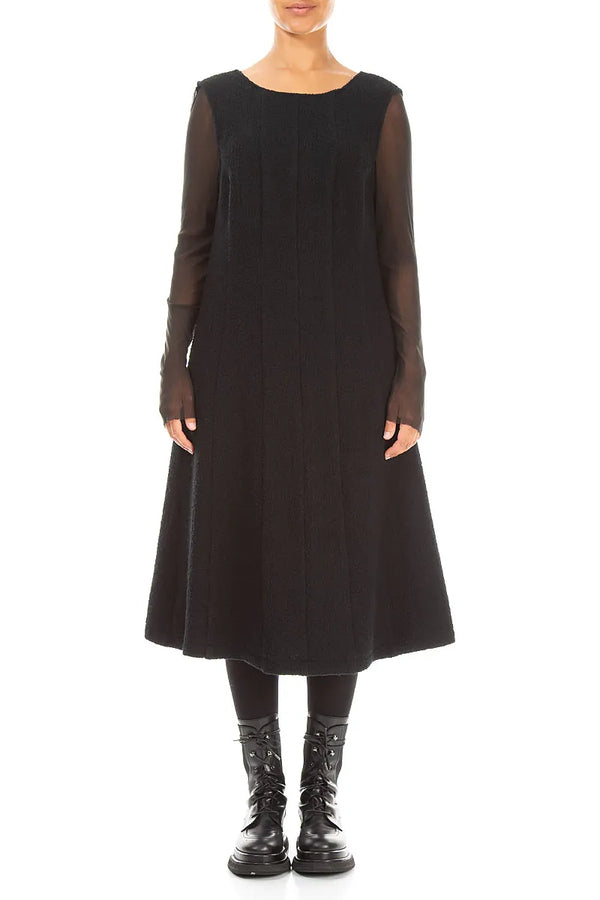 Flared Sleeveless Black Wool Dress 1