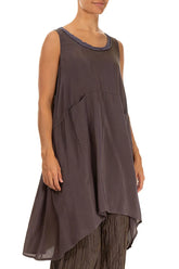 Flared Sleeveless Chocolate Brown Silk Bamboo Tunic 3