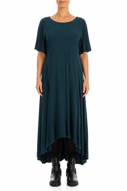 Flared Teal Viscose Dress 1