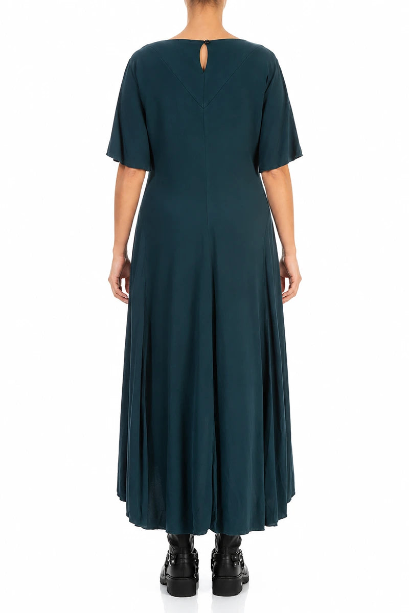 Flared Teal Viscose Dress 2