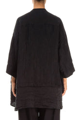 Flared Textured Black Silk Linen Shirt 2