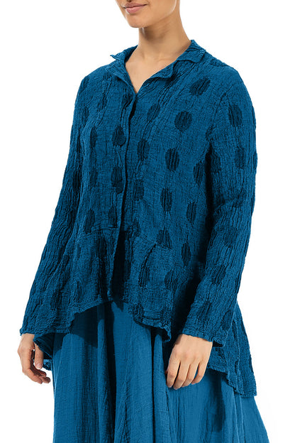 Flared Textured Bubbles Cobalt Blue Linen Jacket