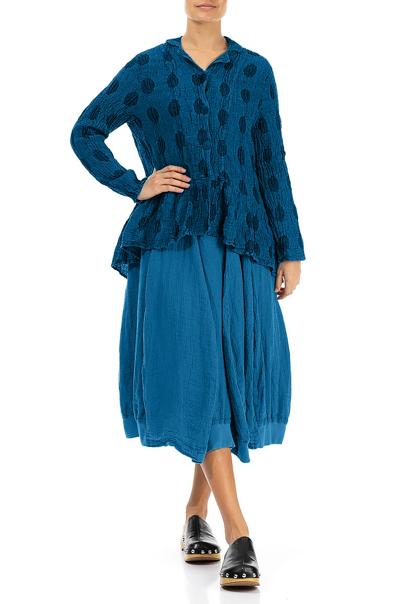 Flared Textured Bubbles Cobalt Blue Linen Jacket