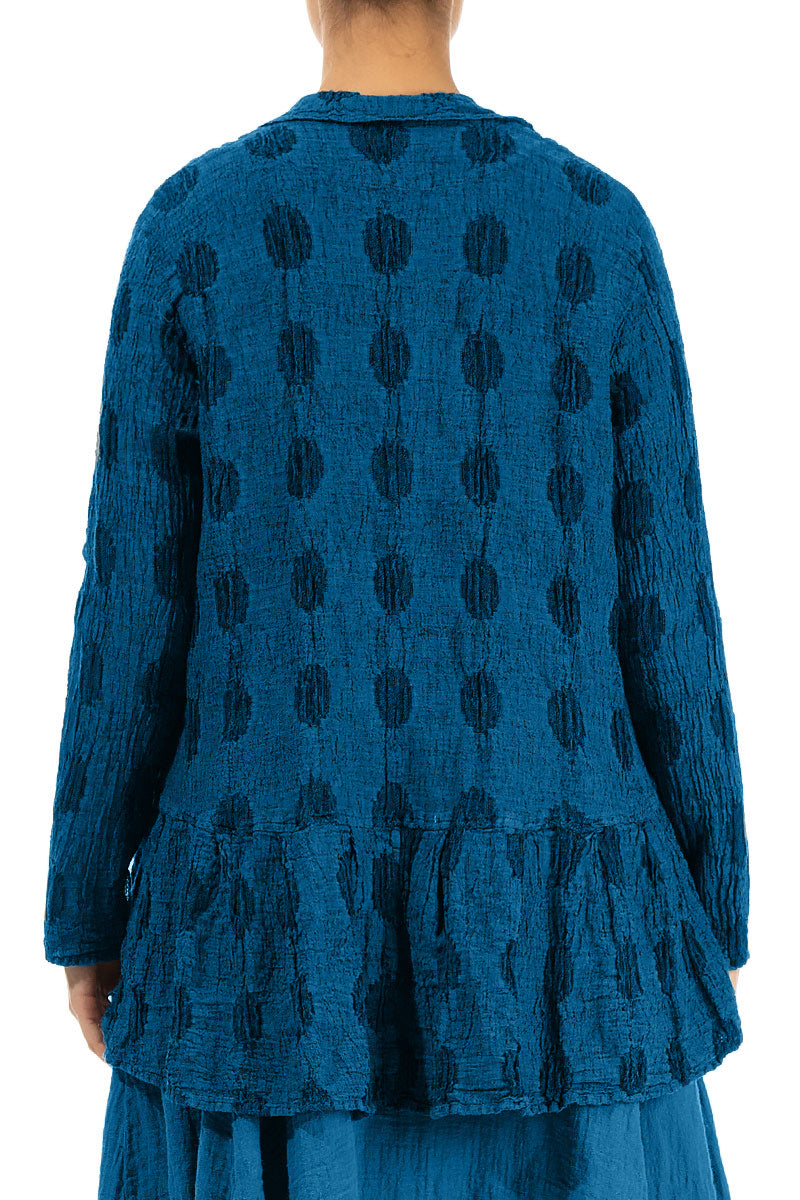 Flared Textured Bubbles Cobalt Blue Linen Jacket 2
