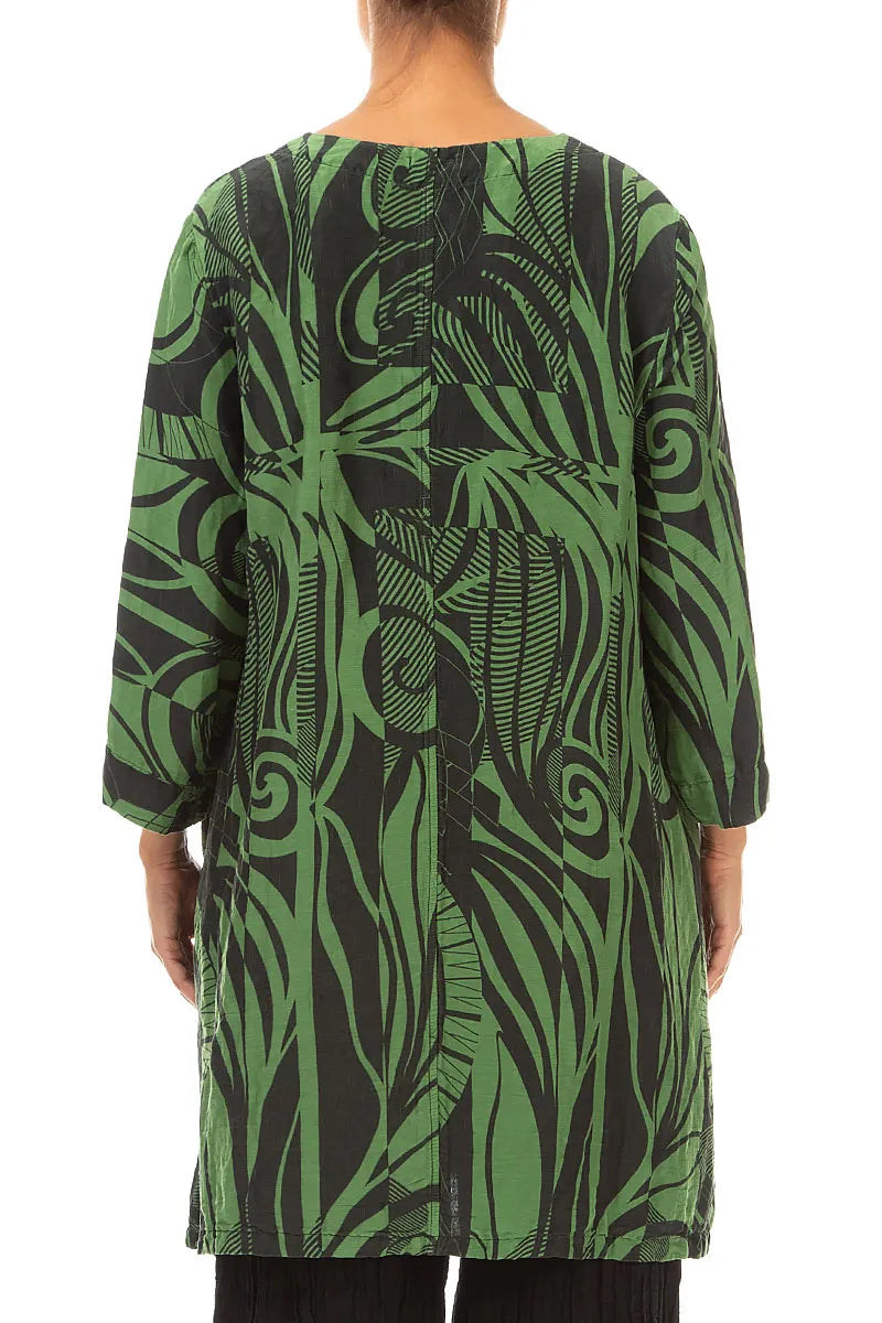 Flared Textured Shamrock Green Orbit Silk Linen Tunic 2