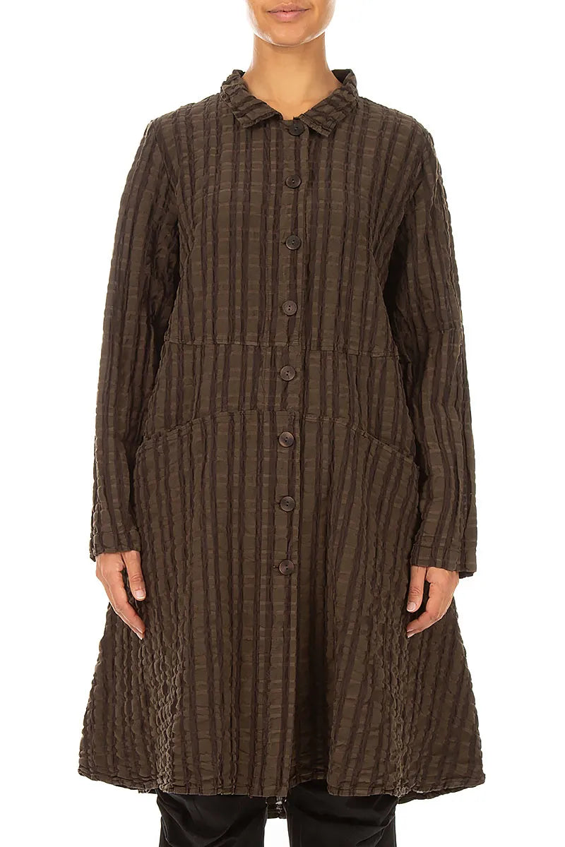 Flared Truffle Brown Checkered Linen Cotton Jacket 2