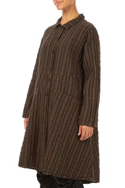 Flared Truffle Brown Checkered Linen Cotton Jacket 4