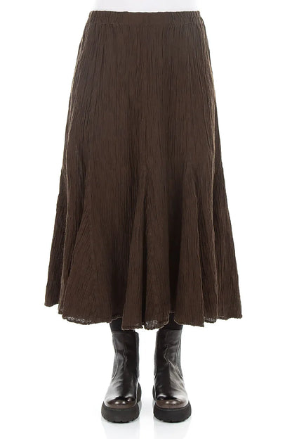 Flared Truffle Brown Crinkled Silk Skirt