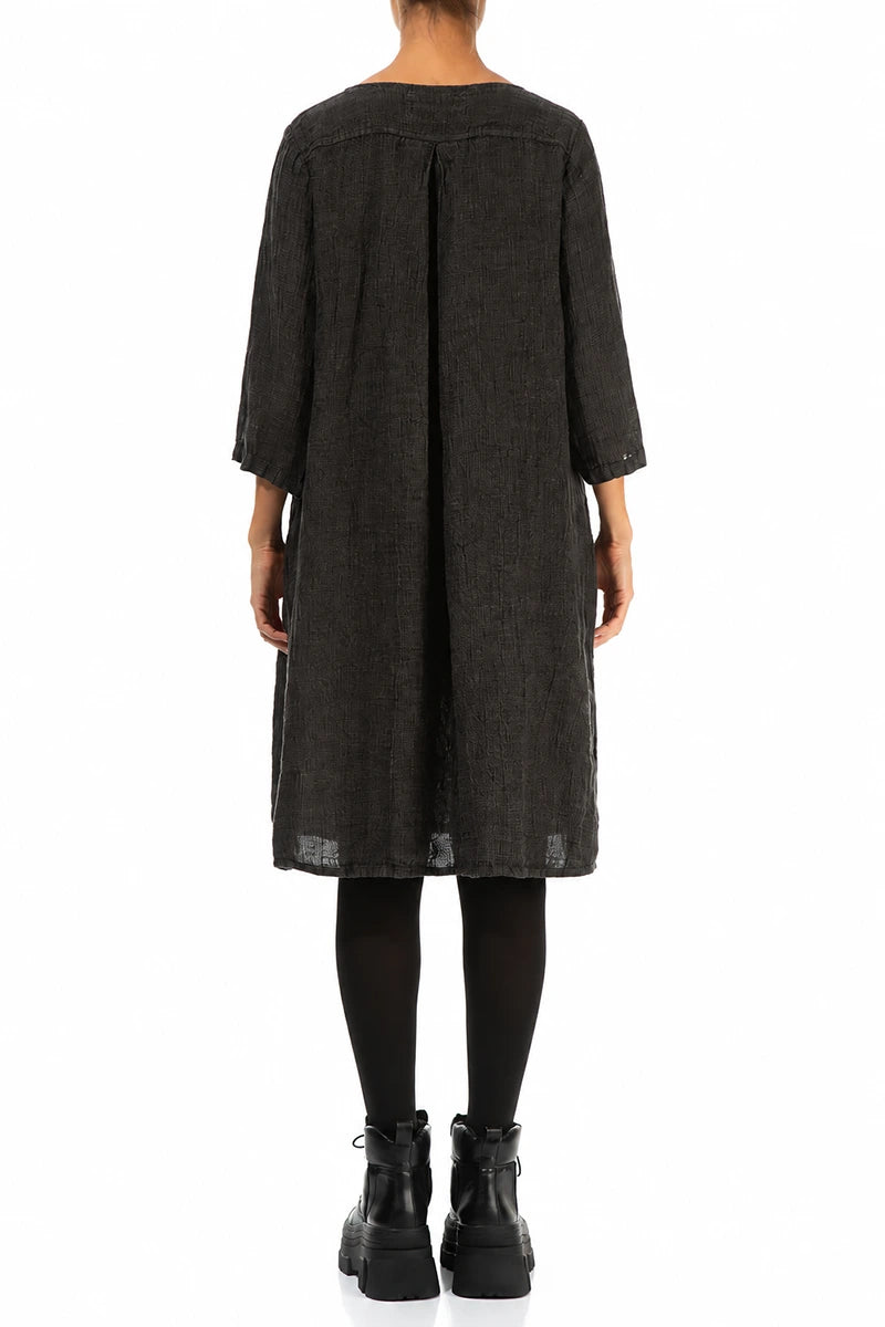 Flared Truffle Brown Mélange Linen Midi Dress 2