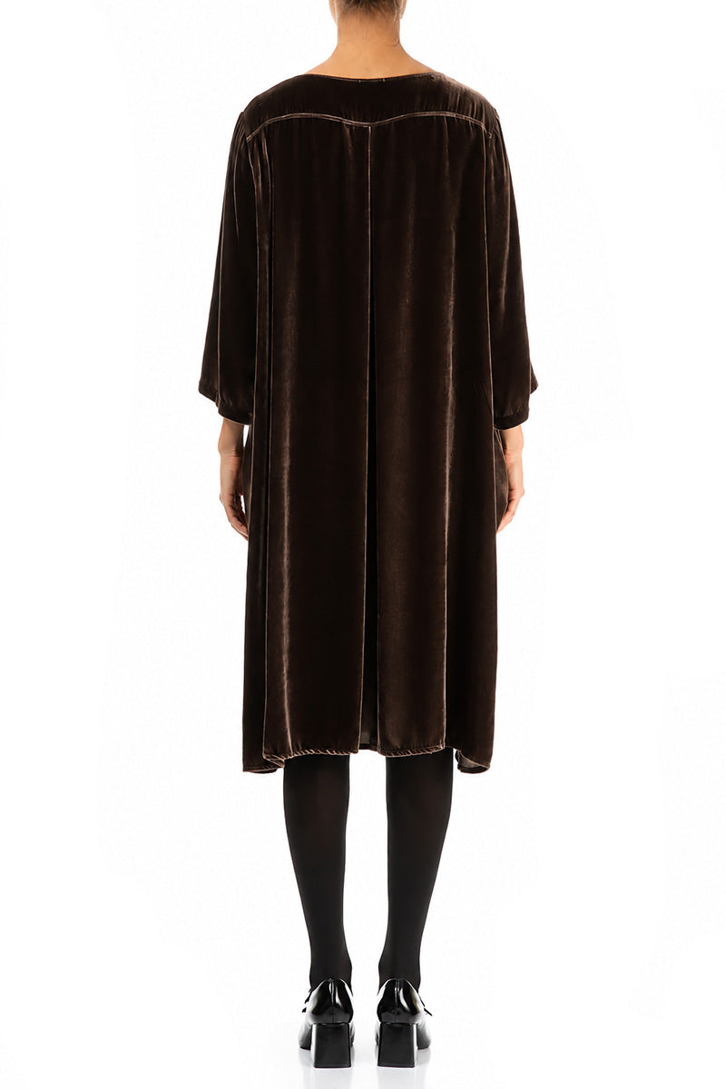 Flared Truffle Brown Silk Velvet Dress 2