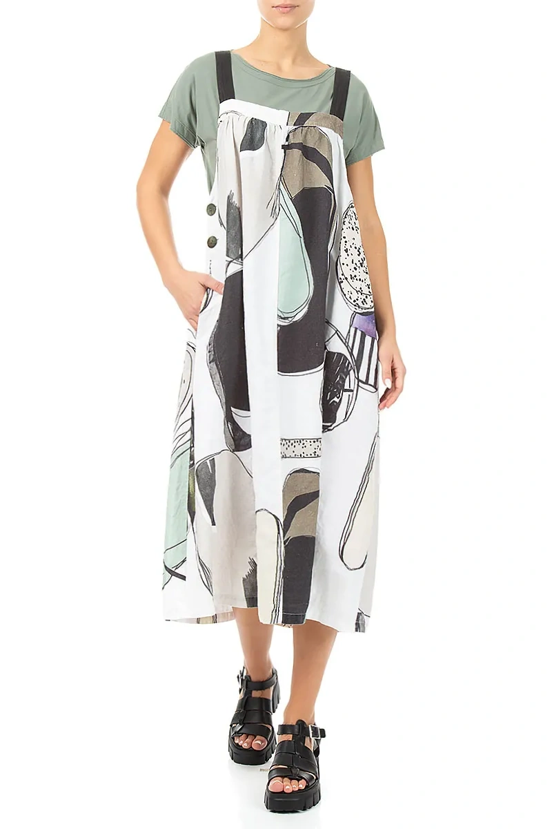 Flared Tumbled Stone Linen Pinafore Dress 3