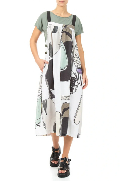 Flared Tumbled Stone Linen Pinafore Dress 3