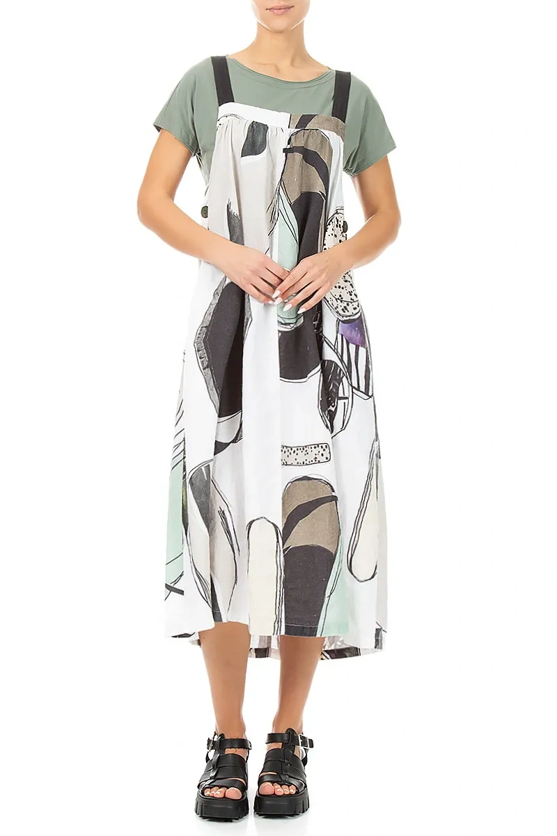 Flared Tumbled Stone Linen Pinafore Dress 4