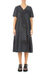 Flared V-Neck Graphite Tumbled Stone Linen Dress 1
