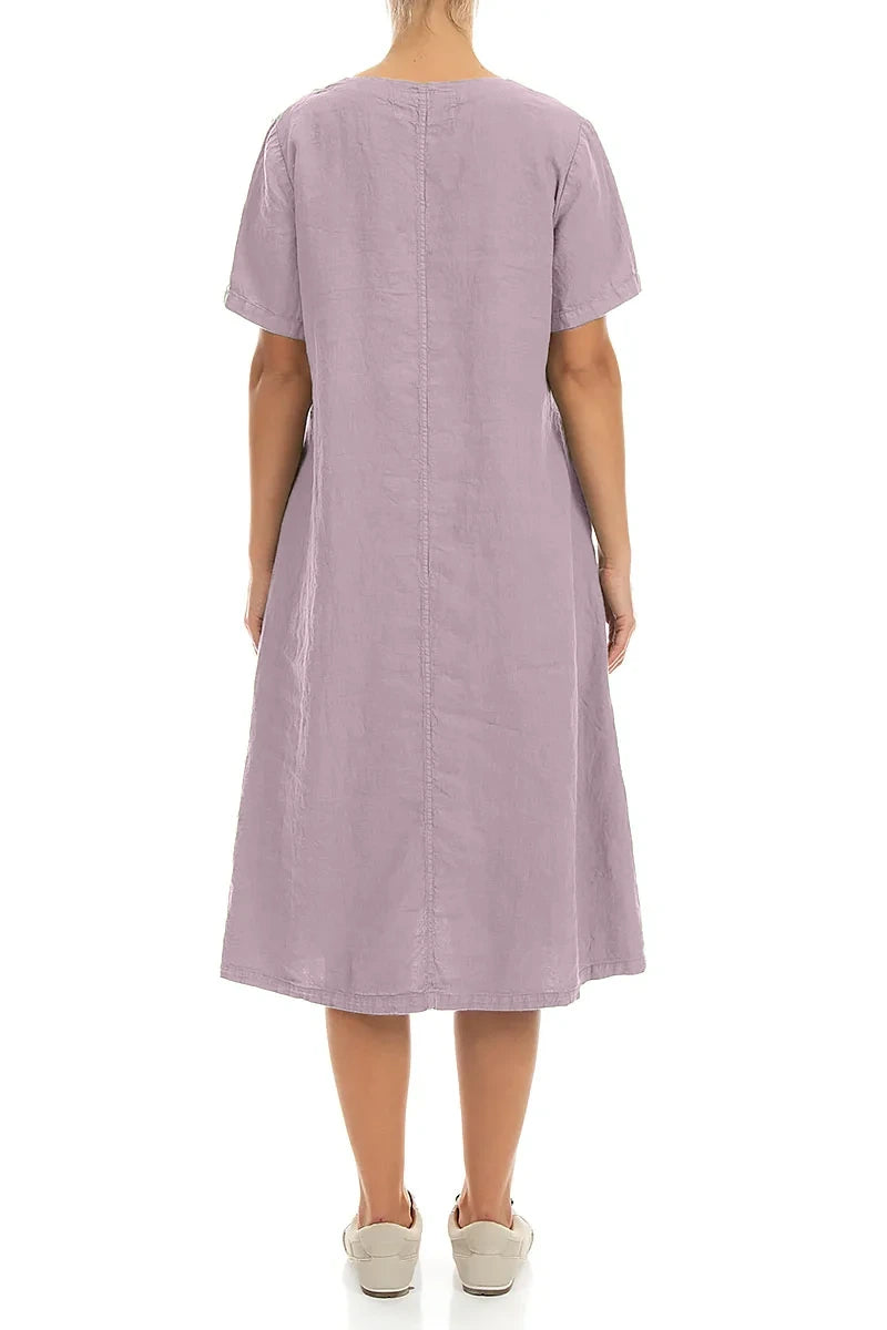 Flared V-Neck Lilac Linen Dress 2