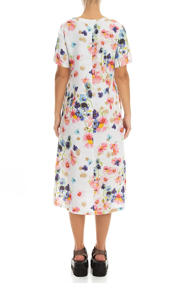 Flared V-Neck Primrose Linen Dress 2