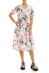 Flared V-Neck Primrose Linen Dress 4