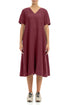 Flared V-Neck Antique Ruby Linen Dress 1