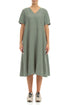 Flared V-Neck Sage Linen Dress 1