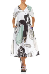 Flared V-Neck Tumbled Stone Linen Dress 4