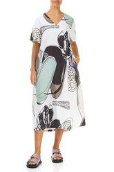 Flared V-Neck Tumbled Stone Linen Dress 3