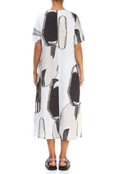 Flared V-Neck Tumbled Stone Linen Dress 2