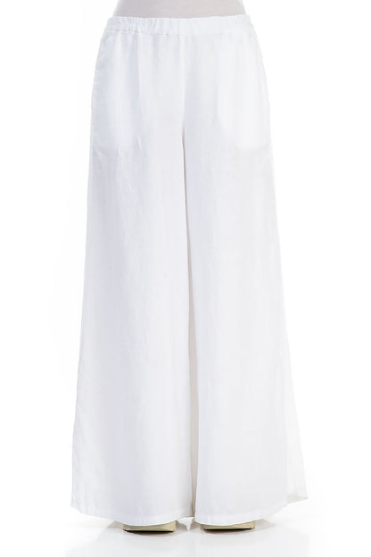 Flared Wide White Linen Trousers 1
