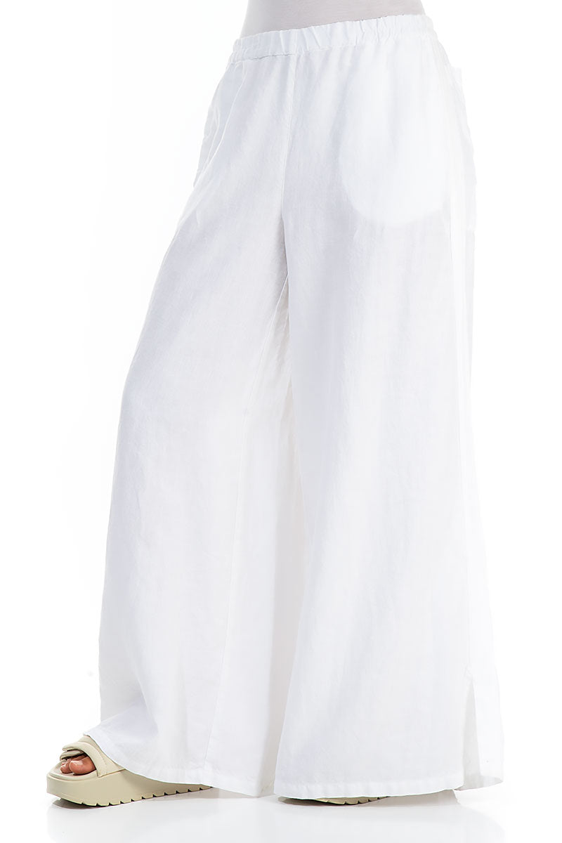 Flared Wide White Linen Trousers 3