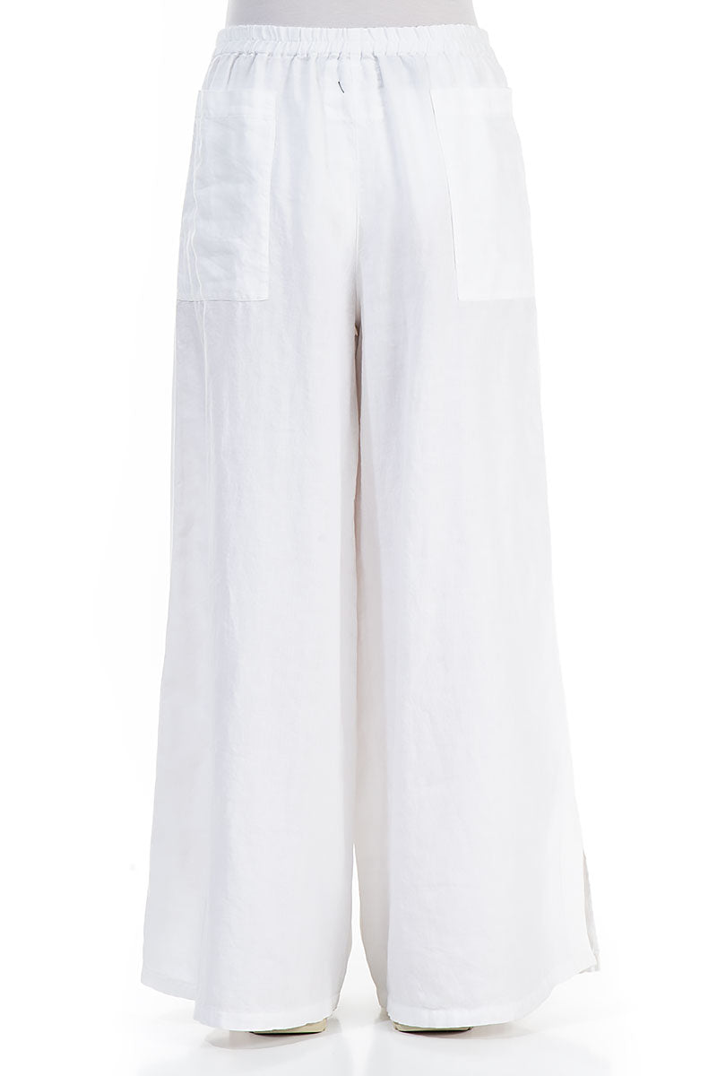 Flared Wide White Linen Trousers 2
