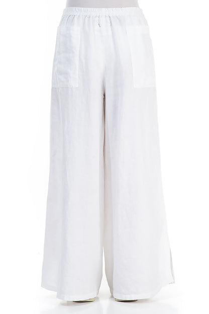 Flared Wide White Linen Trousers 2