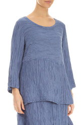 Soft-Shaped Blue Nova Crinkled Silk Linen Blouse 3
