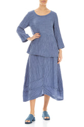 Soft-Shaped Blue Nova Crinkled Silk Linen Blouse 4