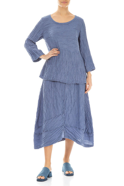 Soft-Shaped Blue Nova Crinkled Silk Linen Blouse 4