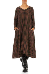 Floaty Aged Copper Check Linen Midi Dress 4