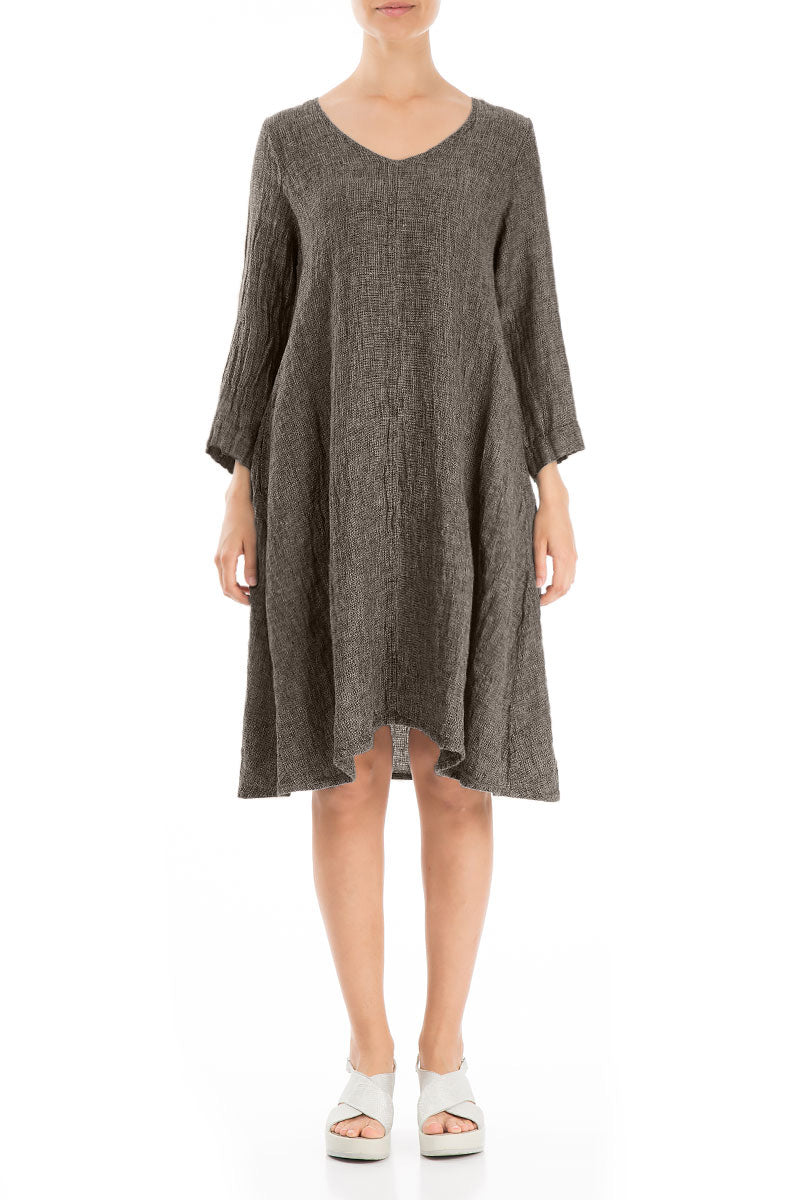 Floaty Beige Mélange Linen Dress 1