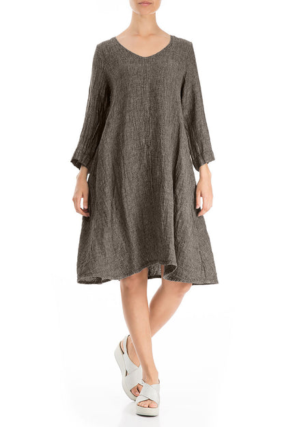 Floaty Beige Mélange Linen Dress 4