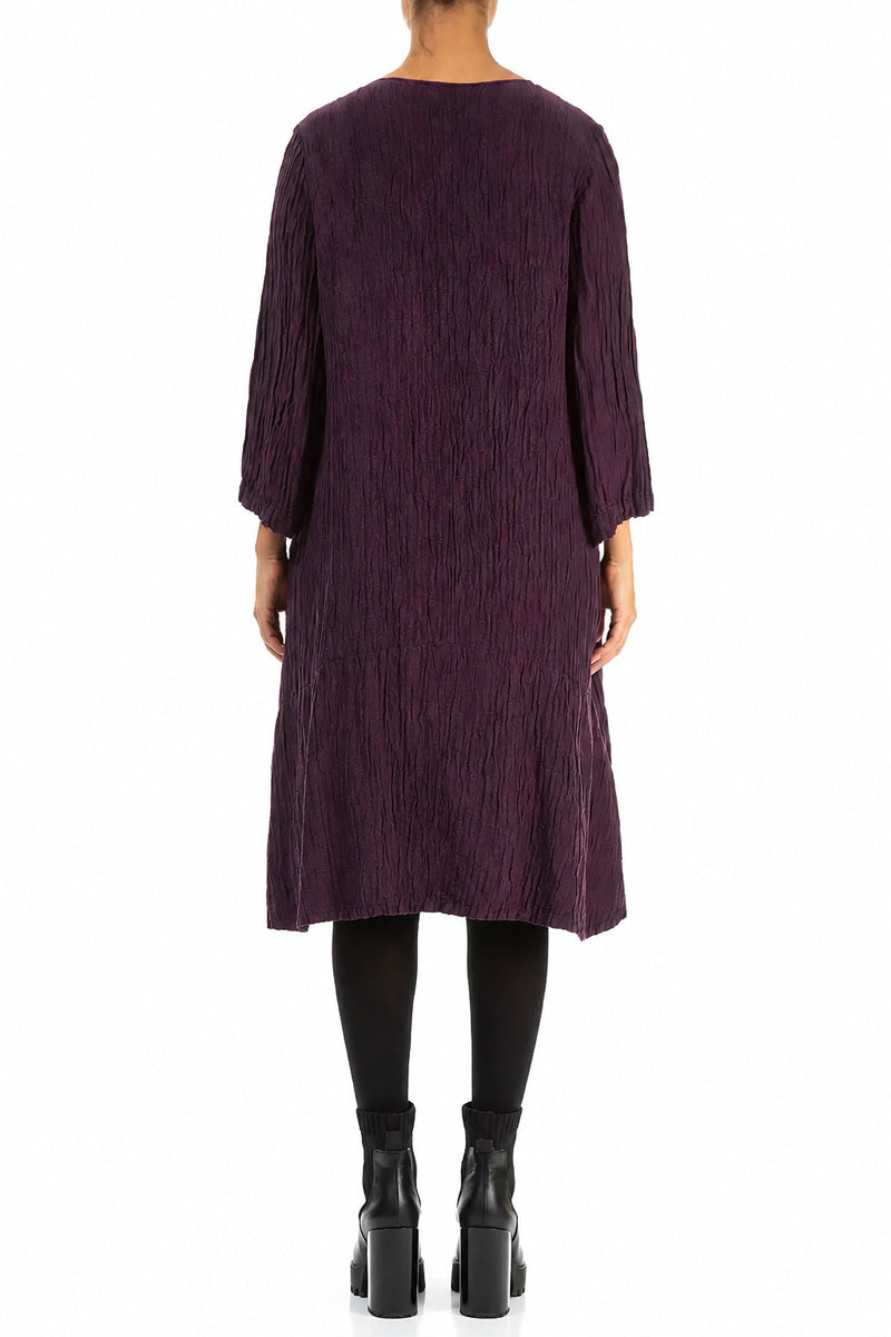Floaty Deep Plum Crinkled Silk Linen Dress