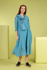 Half Sleeves Floaty Denim Silk Cotton Dress 1