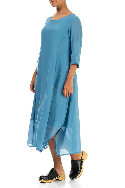 Half Sleeves Floaty Denim Silk Cotton Dress 4