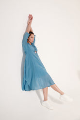 Half Sleeves Floaty Denim Silk Cotton Dress 7