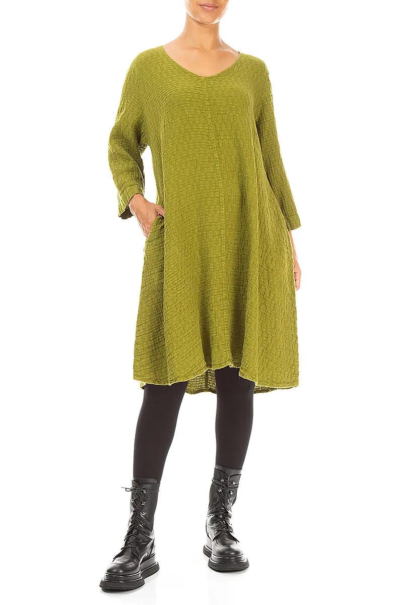 Floaty Golden Lime Textured Linen Dress 4